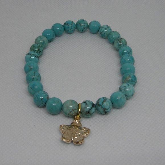Handmade Blue Turquoise Butterfly Bracelet Natural Stone Beads - Picture 4 of 7